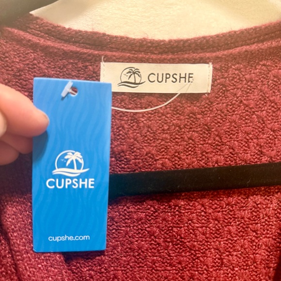 Cupshe Burgundy Long Sleeve Sweater Dress NWT - Picture 3 of 9